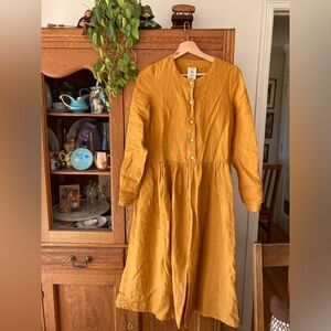 Son de Flor Long-Sleeved Smock Dress in Marigold XXS with button-front